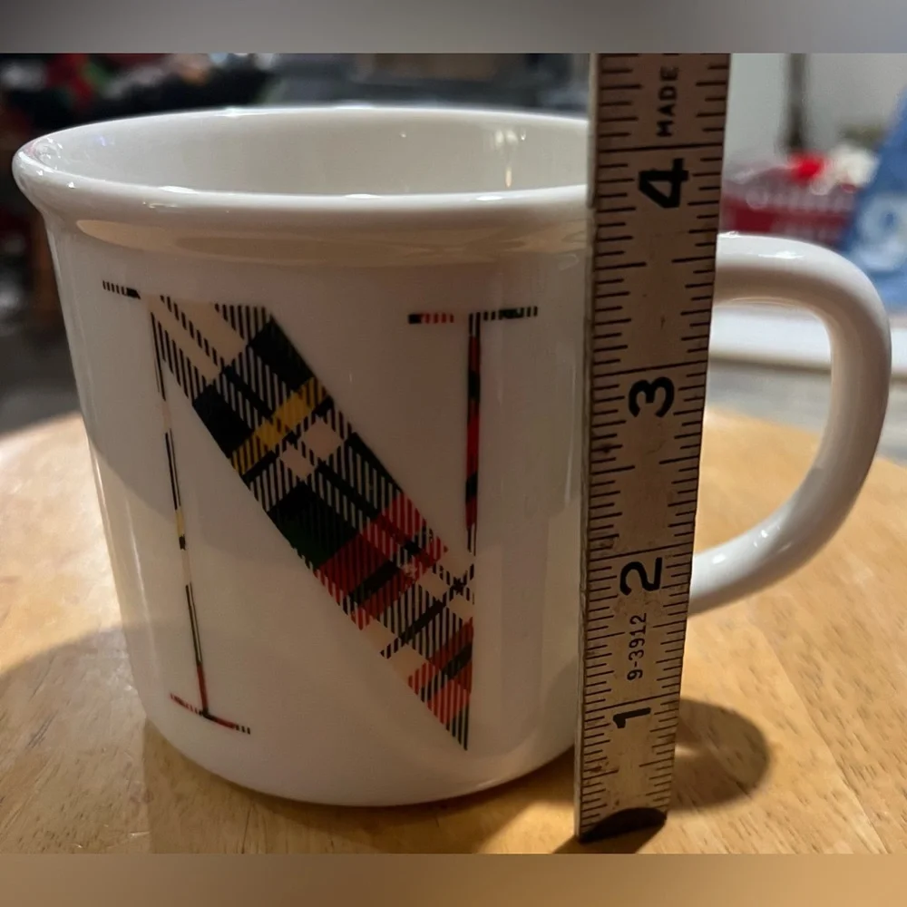 Pottery Barn Monogram Initial Mug Coffee Tea Letter N Plaid Tartan Holiday